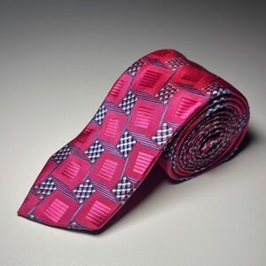 Robert Graham 100% Silk Pink Geometric Necktie Tie Made in LA USA Formal